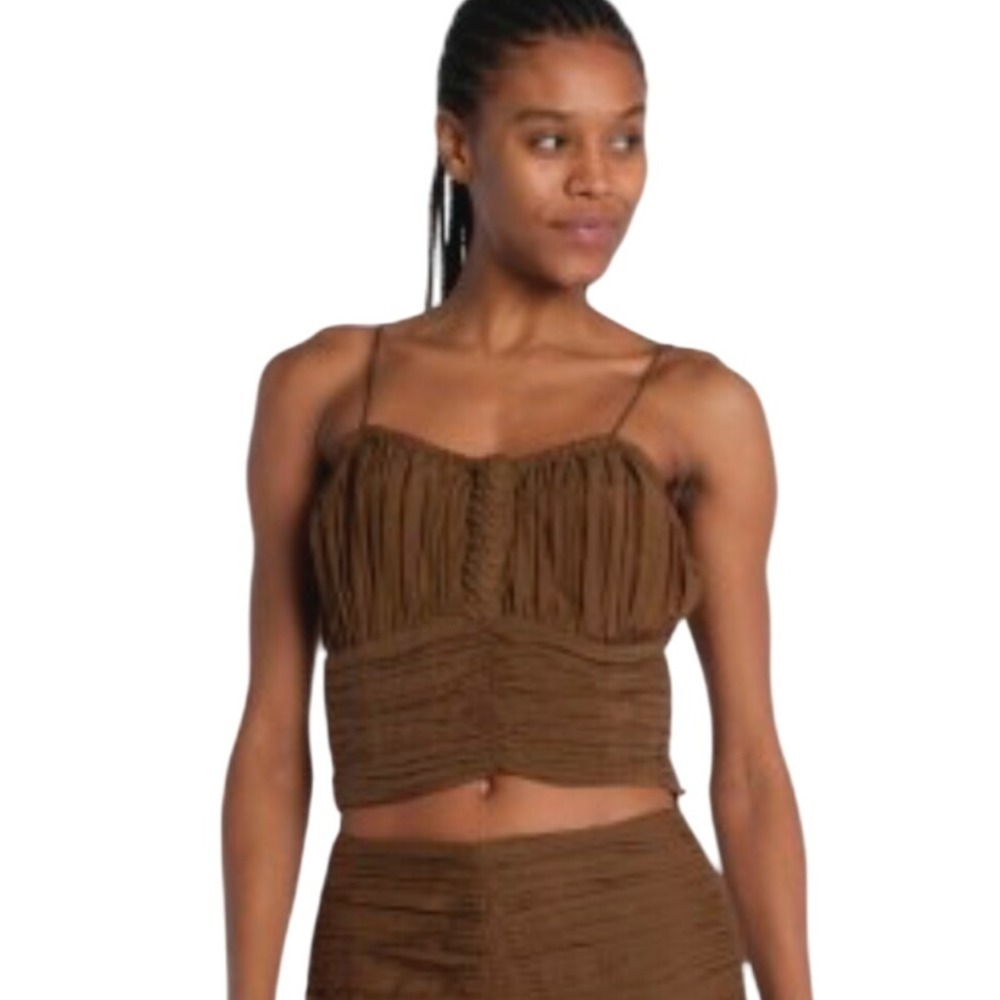 Scarlett‎ Poppies NWT Ruched Ruffle Crop Top Spaghetti Strap Sweetheart Neckline
